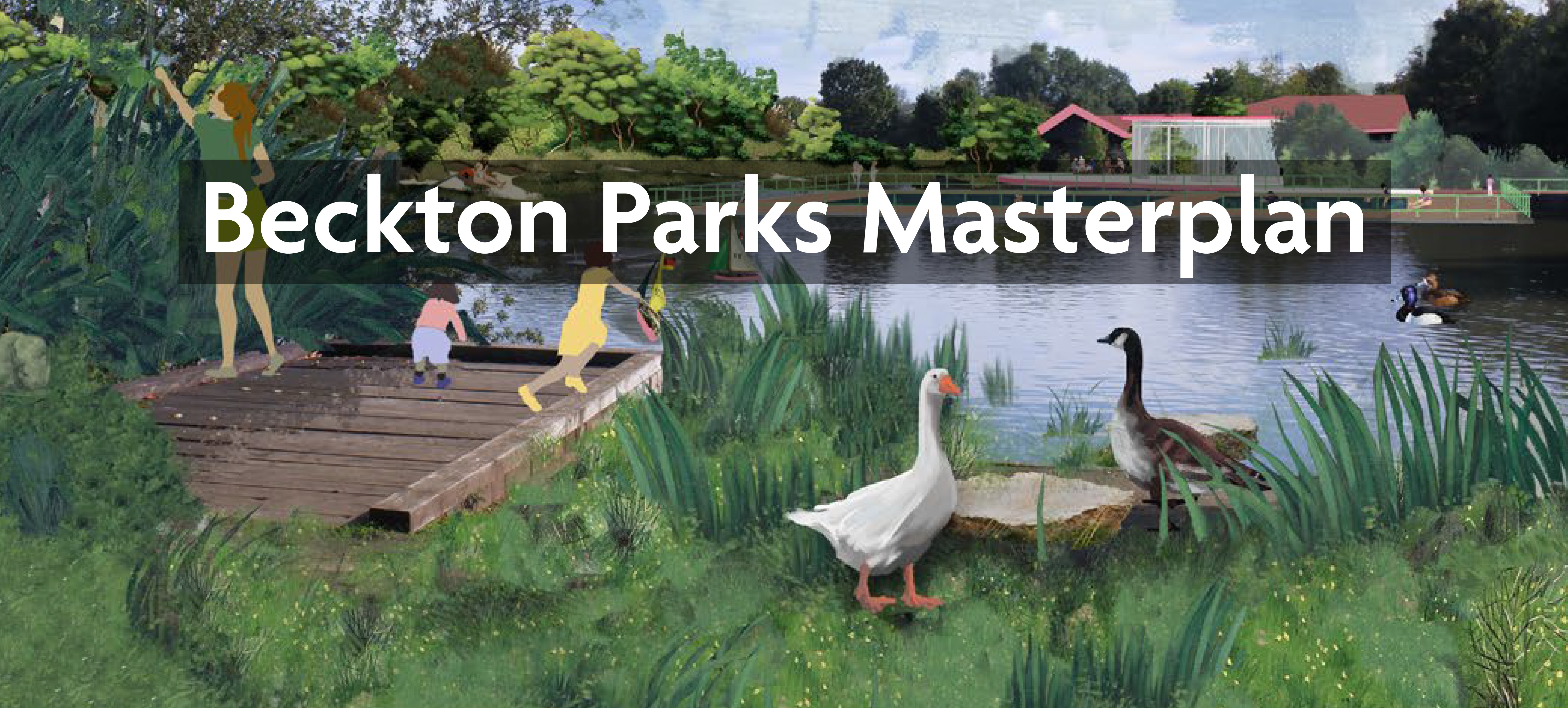 Beckton masterplan web banner with text that reads Beckton Parks Masterplan