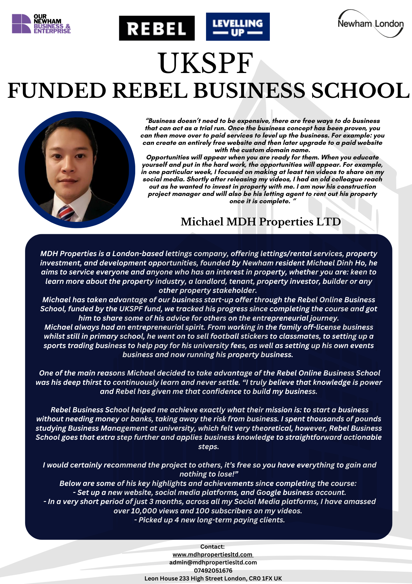 Michael Dinh Ho founder of MDH Properties Ltd Case Study