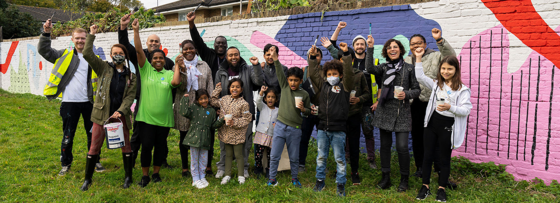 Participants at the plaistow mural painting event
